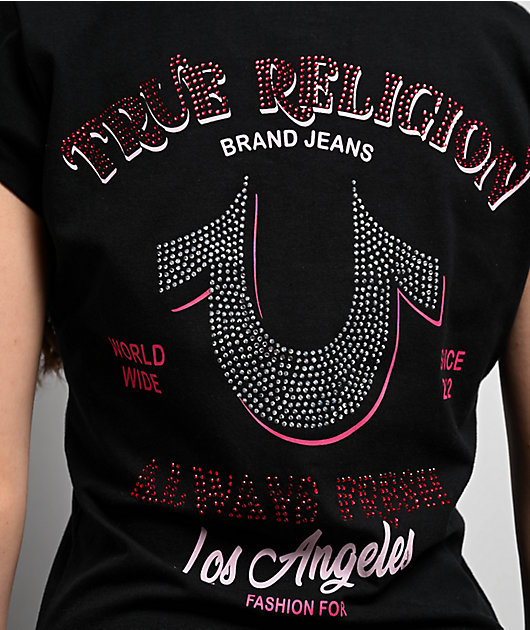 True Religion Crystal Low Plunge Black T-Shirt