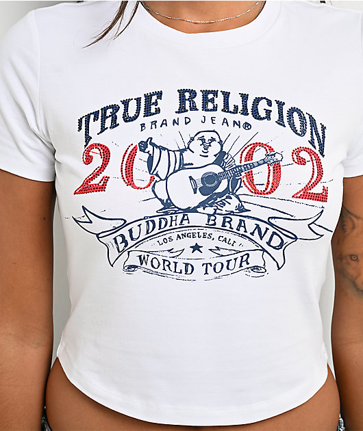 True Religion Crystal OG World Tour White Crop T-Shirt