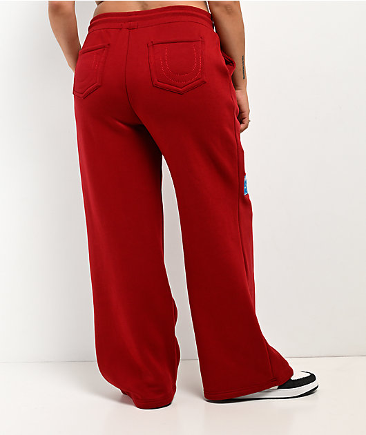 True Religion Crystal Patch Red Straight Leg Sweatpants