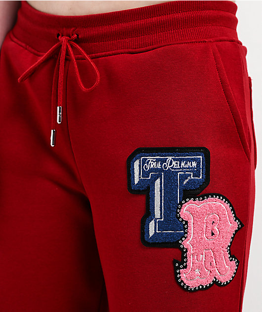 True Religion Crystal Patch Red Straight Leg Sweatpants