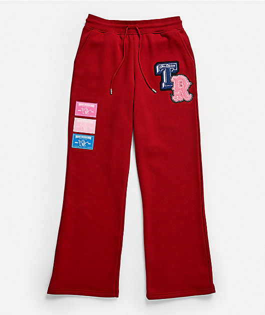True Religion Crystal Patch Red Straight Leg Sweatpants