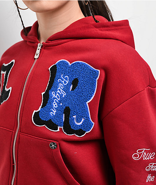 【RosenKreuz】studded damage cropped zipup Crop Zip Hoodie Vintage - Muscle Mommy Red | Oner Active