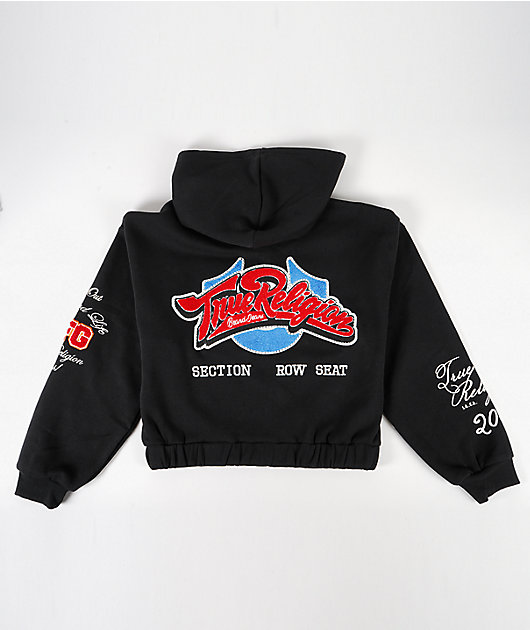 True Religion Crystal Patched Black Zip Hoodie | Zumiez