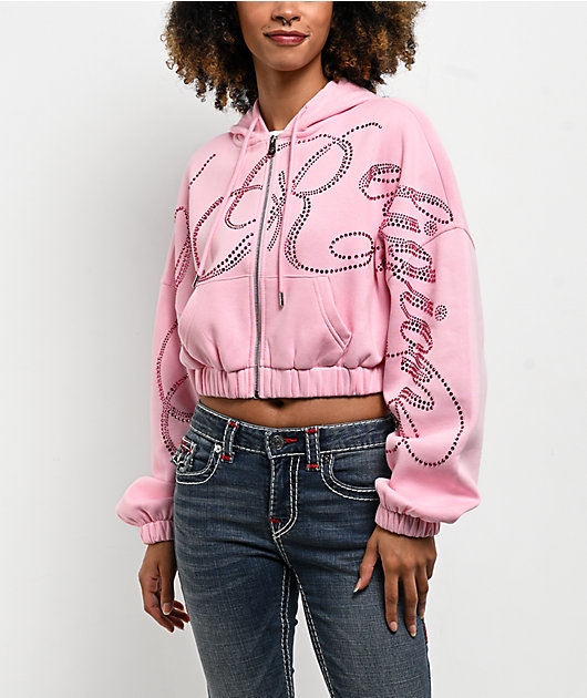 True Religion Crystal Pink Crop Zip Hoodie | Zumiez