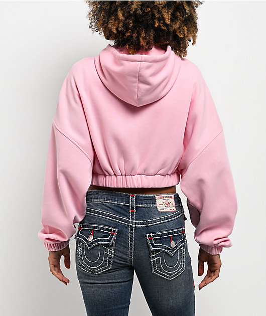 True Religion Crystal Pink Crop Zip Hoodie | Zumiez