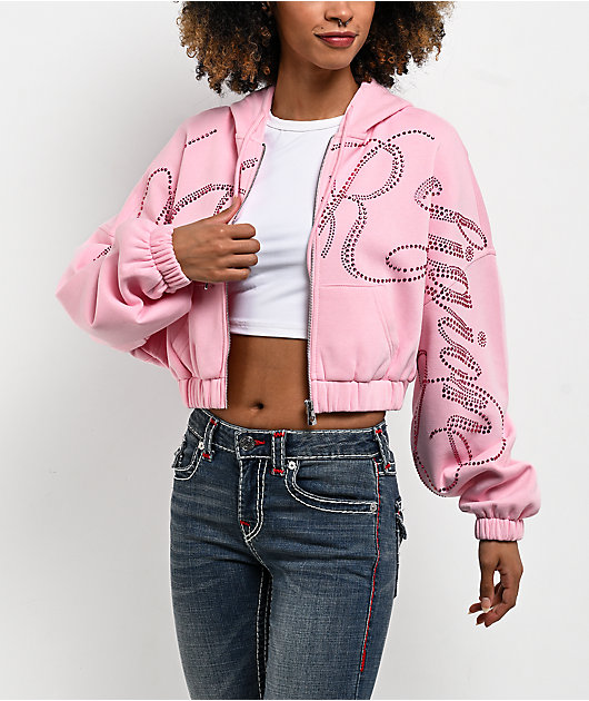 True Religion Crystal Pink Crop Zip Hoodie | Zumiez