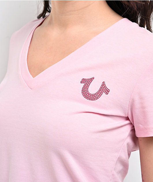 True Religion Crystal Pink V-Neck T-Shirt