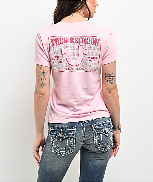 True Religion Crystal Pink V-Neck T-Shirt