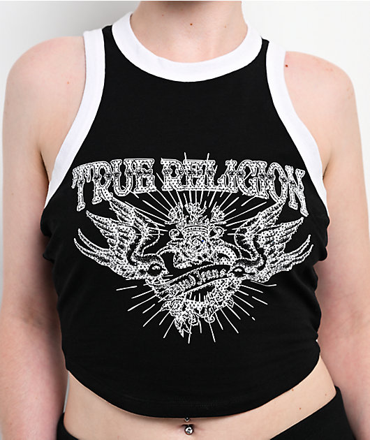 True Religion Crystal Racer Black & White Ringer Tank Top