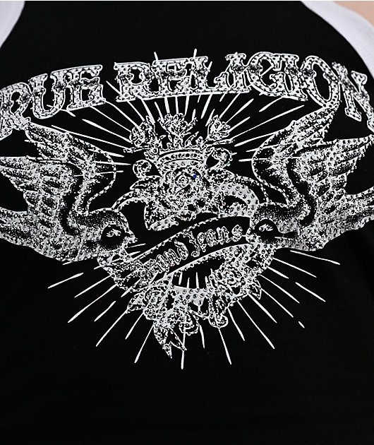 True Religion Crystal Racer Black & White Ringer Tank Top