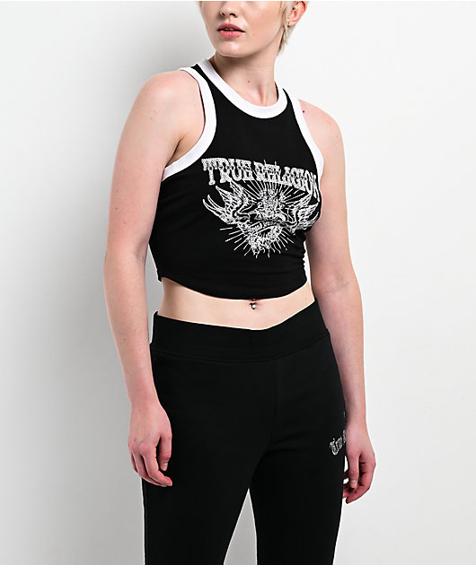 True Religion Crystal Racer Black & White Ringer Tank Top | Zumiez