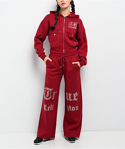 True Religion Crystal Red Relaxed Crop Zip Hoodie | Zumiez