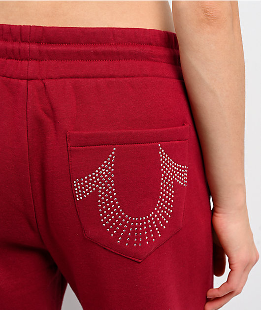 True Religion Crystal Red Wide Leg Sweatpants