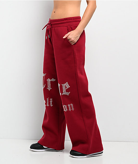 True Religion Crystal Red Wide Leg Sweatpants | Zumiez