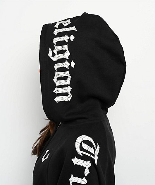True Religion Crystal Relaxed Black Zip Hoodie