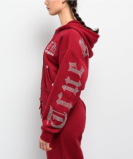 True Religion Crystal Relaxed Red Crop Zip Hoodie | Zumiez