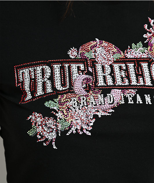 True Religion Crystal Snake Black Crop T-Shirt