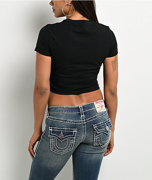 True Religion Crystal Snake Black Crop T-Shirt