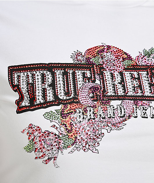 True Religion Crystal Snake White Crop T-Shirt