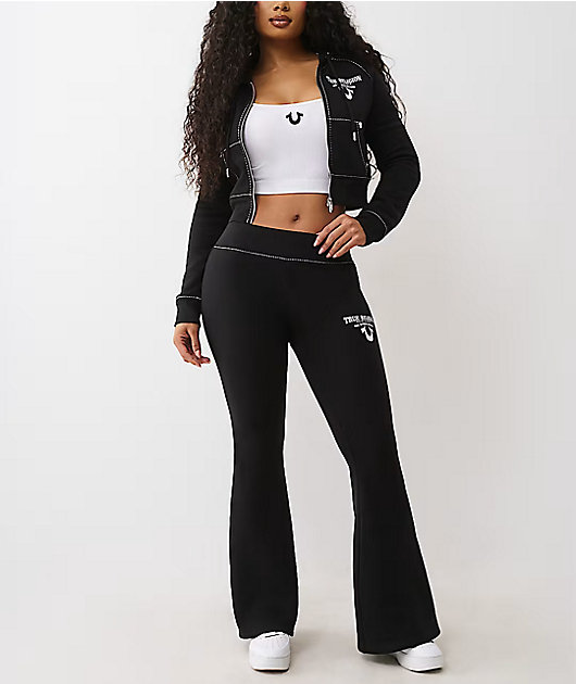 True Religion Crystal Wing Big T Black Flare Sweatpants | Zumiez