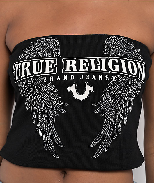 True Religion Crystal Wing Black Tube Top
