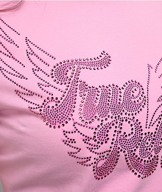 True Religion Crystal Wing Pink Crop T-Shirt