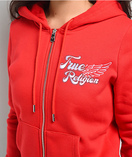 True Religion Crystal Wing Red Zip Hoodie | Zumiez