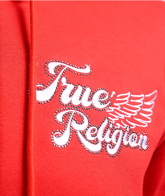 True Religion Crystal Wing Red Zip Hoodie