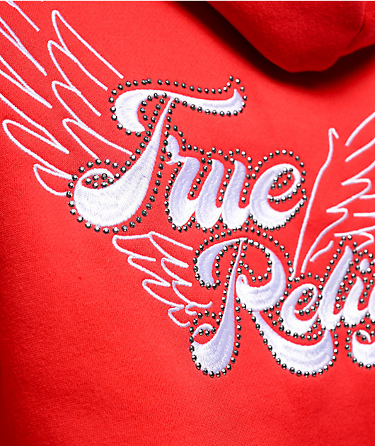 True Religion Crystal Wing Red Zip Hoodie
