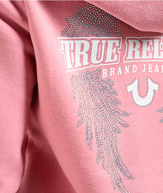 True Religion Crystal Wing Rosebud Crop Zip Hoodie | Zumiez