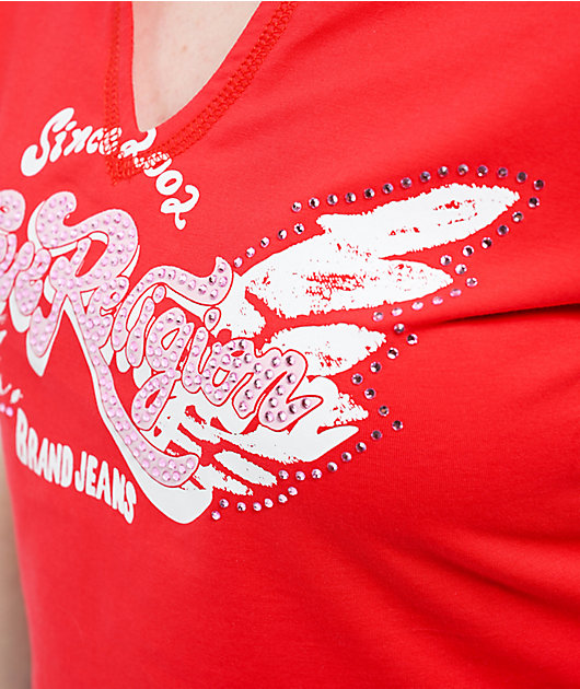 ★2024SS新作★KIRSH X TRUERELIGION★CROP SLIM T-SHIRT True Religion Crystal Wing Scarlet Notch Crop T-Shirt | Zumiez