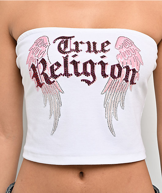 True Religion Crystal Wing White Tube Top