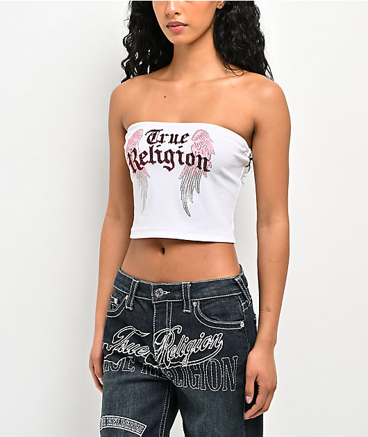True Religion Crystal Wing White Tube Top