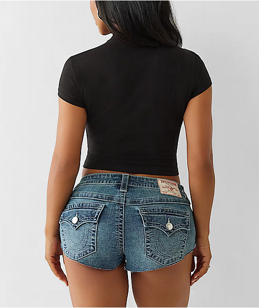 True Religion Distressed Black Cap Sleeve Crop T-Shirt