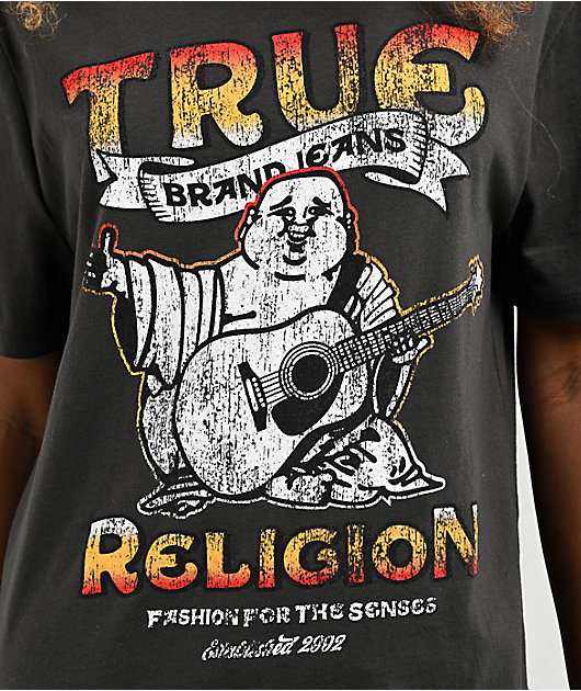 True Religion Distressed TR Logo Black Wash T-Shirt | Zumiez