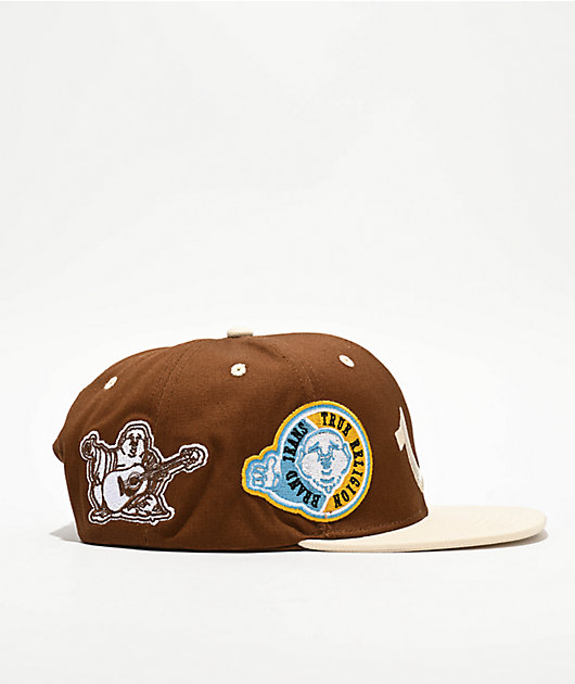 True Religion Embroidered Multi Logo Muse Dark Brown Snapback Hat