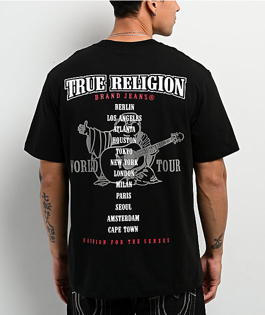 True Religion Flocked World Tour Black T-Shirt | Zumiez