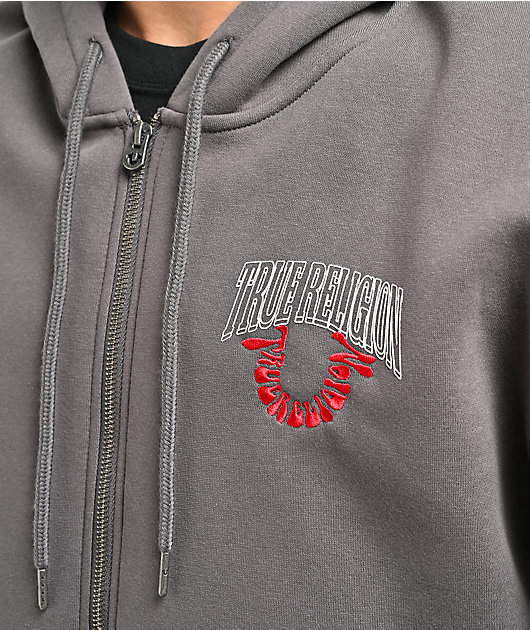 True Religion Groovy Buddha Grey Zip Hoodie