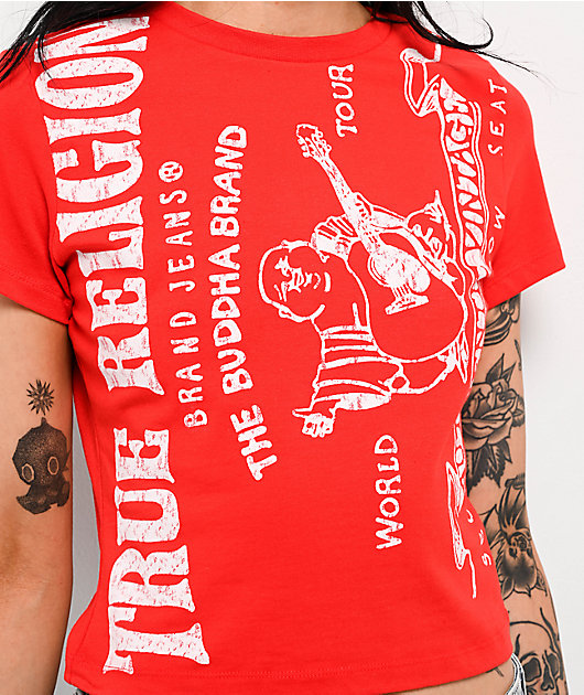 ★KIRSH★ Kirsh X True Religion Crop Slim Tee Red True Religion Heritage Logo Red Crop T-Shirt | Zumiez