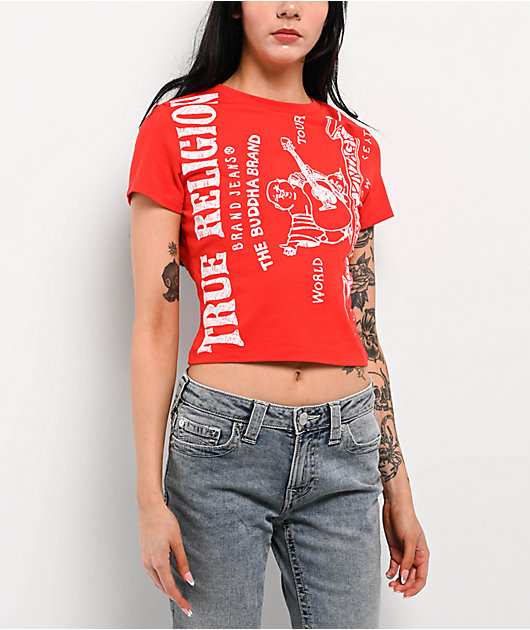 ★KIRSH★ Kirsh X True Religion Crop Slim Tee Red True Religion Heritage Logo Red Crop T-Shirt | Zumiez