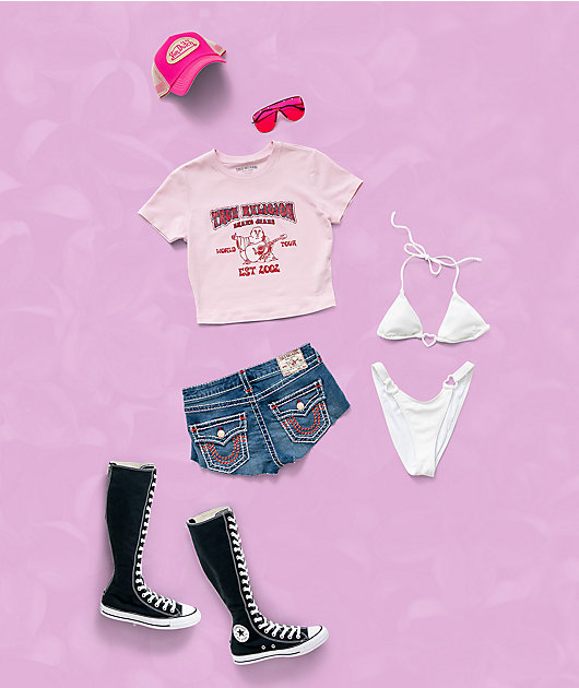 True Religion Heritage Pink Crop T-Shirt