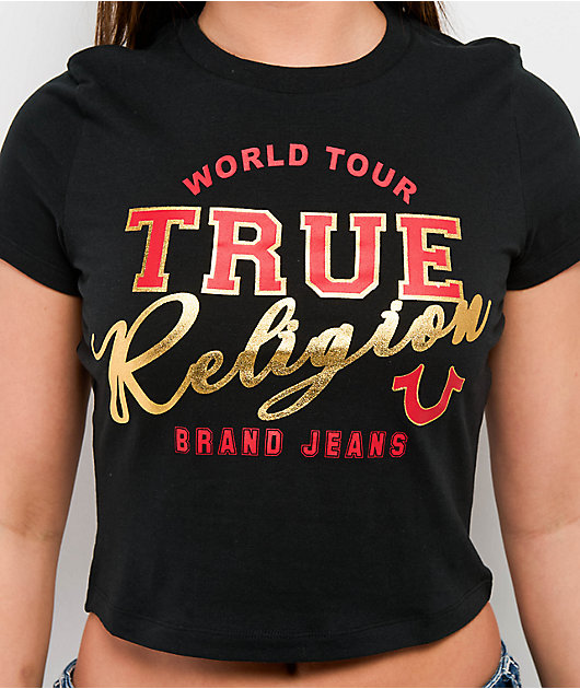 True Religion High Shine Black Crop T-Shirt