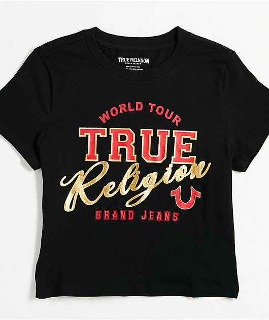 True Religion High Shine Black Crop T-Shirt