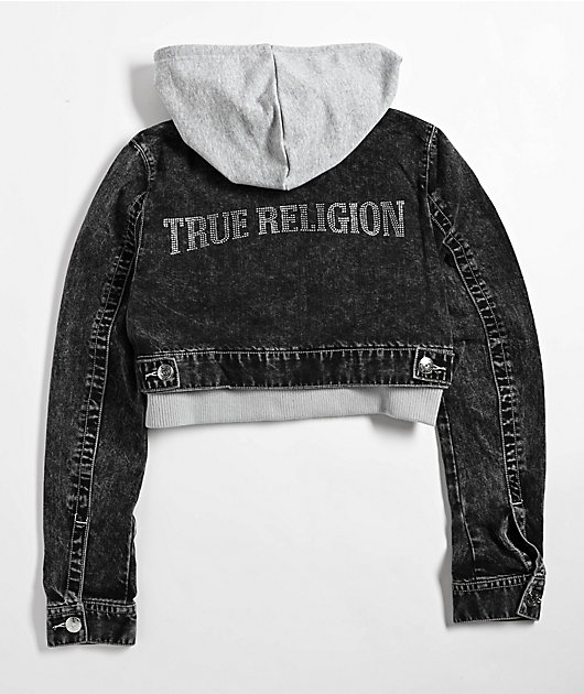 True Religion Hooded Combo Silver Sun Crop Jacket