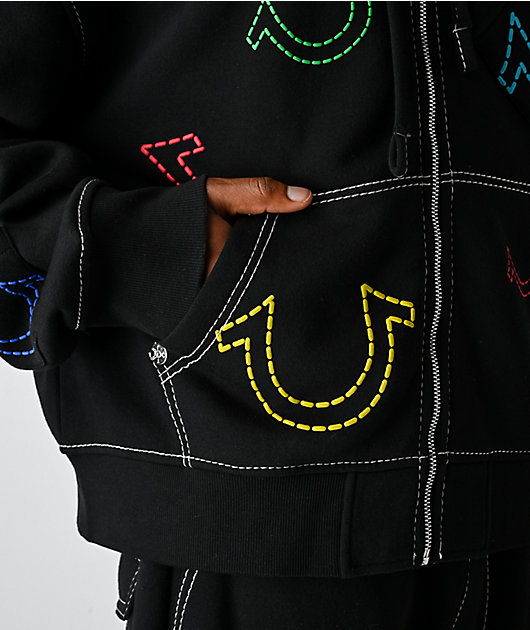 True Religion Horseshoe Big T Black Zip Hoodie