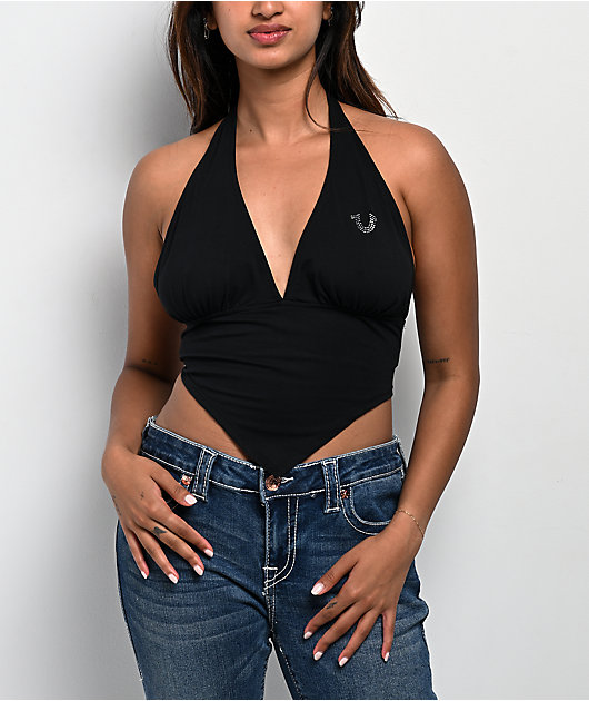 True Religion Horseshoe Black Bandeau Halter Top