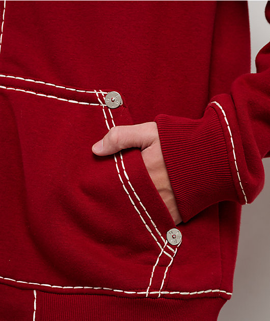 True Religion Horseshoe Embroidered Red Zip Hoodie