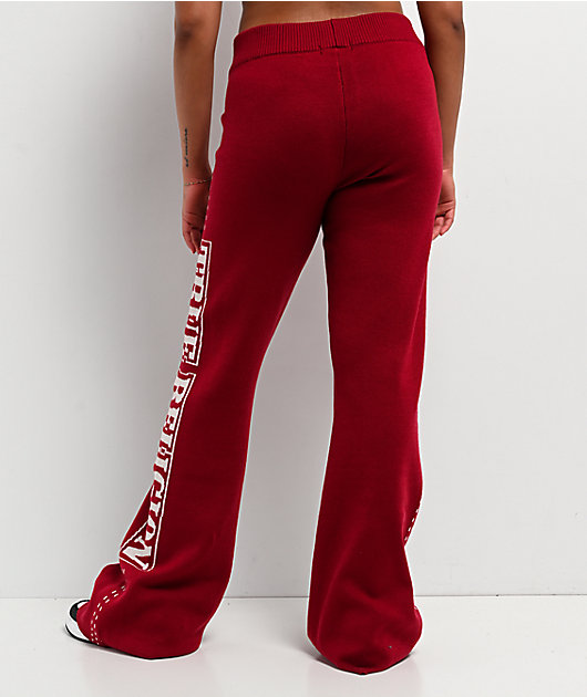 TRUE RELIGION WORLD TOUR フレアパンツ 30-33 True Religion Jacquard Rhubarb Red Wide Leg Sweatpants | Zumiez