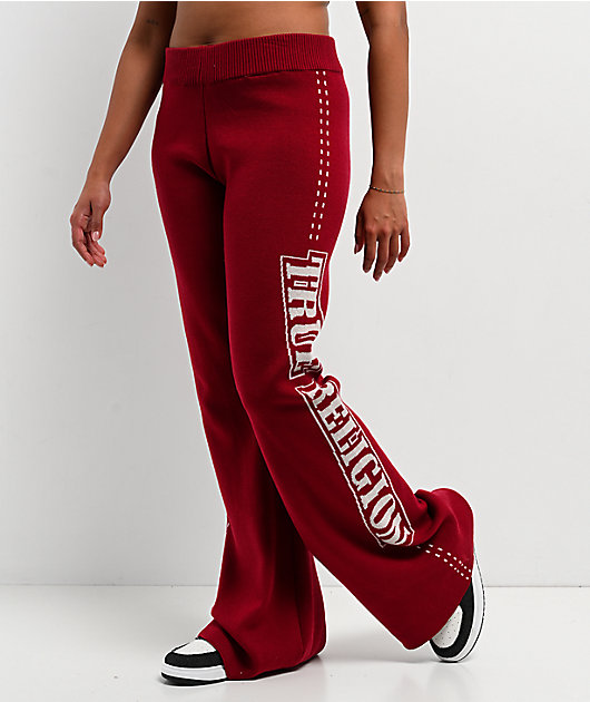 True Religion Jacquard Rhubarb Red Wide Leg Sweatpants | Zumiez