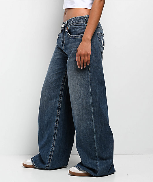 USA製00s TRUE RELIGION W32 和柄刺繍 バギーフレアデニム True